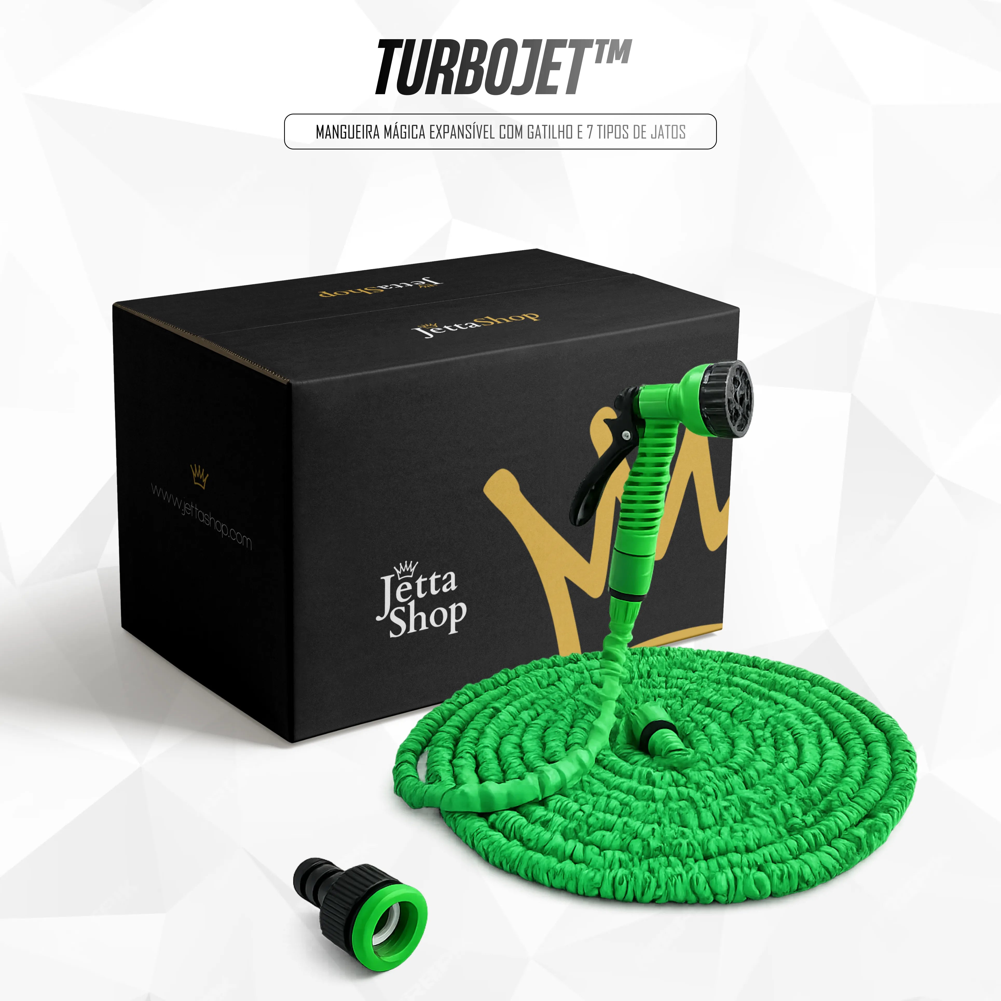 Mangueira Mágica Expansível até 60M com Gatilho e 7 Tipos de Jatos - TurboJet™ [ALTA PRESSÃO E COMPACTA]